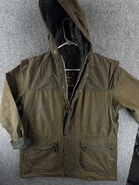 Barbour A5 Lined Durham Waxed Jacket Hooded Canvas All Cotton England Mens Large